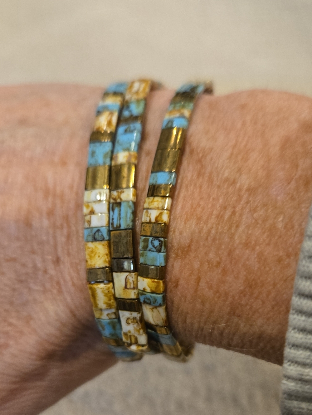 Turquoise and Gold Mosaic Tile Stretch Bracelets - Women Jewelry